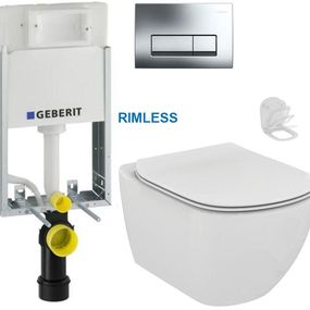 GEBERIT KOMBIFIXBasic vr. chrómového tlačidla DELTA 51 + WC Ideal Standard Tesi se sedlem RIMLESS 110.100.00.1 51CR TE2