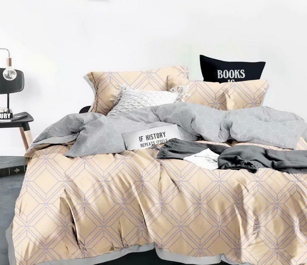 DomTextilu Béžové posteľné obliečky s geometrickým motívom 3 časti: 1ks 160 cmx200 + 2ks 70 cmx80 Béžová 38202-179932