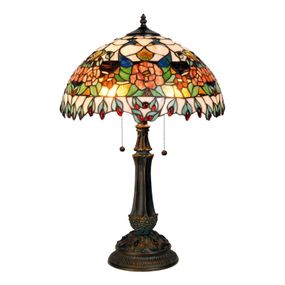 Clayre&Eef Nádherne sfarbená stolná lampa Maja štýl Tiffany, Obývacia izba / jedáleň, sklo, polyrezín, E27, 60W, K: 67cm