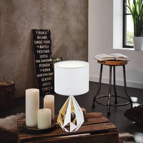 EGLO Stolová lampa Carlton, biela/medová zlatá, Obývacia izba / jedáleň, oceľ, textil, E27, 60W, K: 51cm