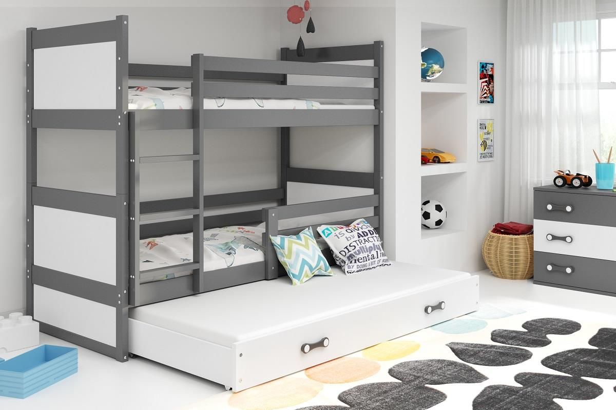 Poschodová posteľ s prístelkou RICO 3 - 200x90cm - Grafitový - Biely