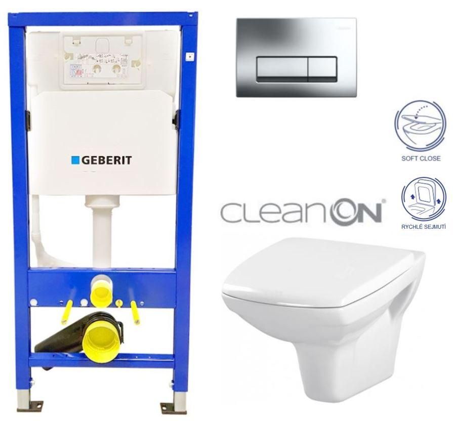 GEBERIT DuofixBasic s chrómovým tlačidlom DELTA51 + WC CERSANIT CLEANON CARINA + SEDADLO 458.103.00.1 CA2