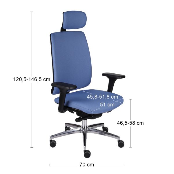 Kancelárska stolička s podrúčkami Velito BT HD - modrá / čierna / chróm