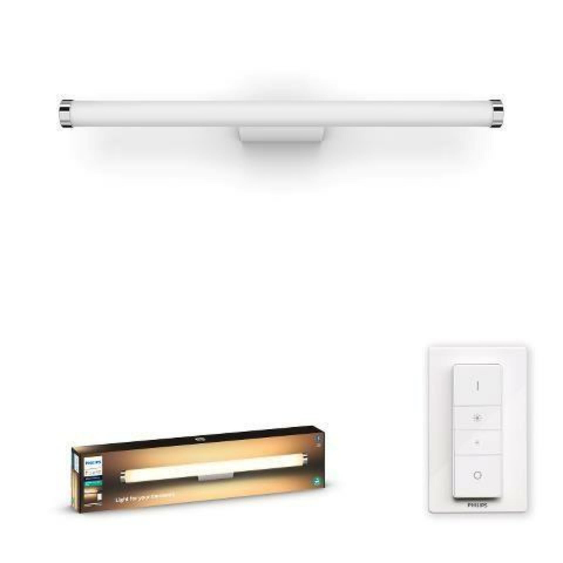 Hue LED White Ambiance Nástěnné koupelnové svítidlo Philips Adore BT 34182/31/P6 20W 1750lm 2200-6500K IP44 24V, bílé s dálkovým ovladačem a Bluetooth