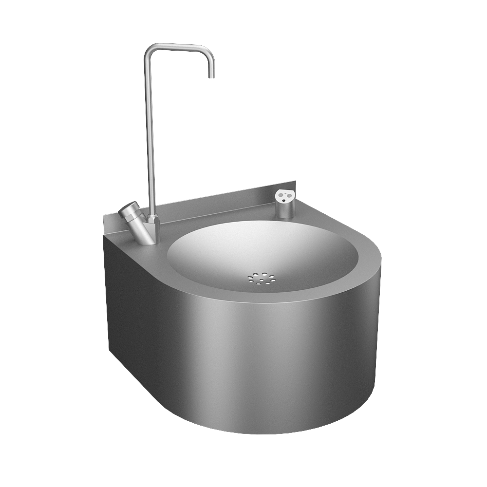 Sanela - Nerezová pitná fontánka s automaticky ovládaným výtokem a armaturou na napouštění sklenic, povrch matný, 24 V DC
