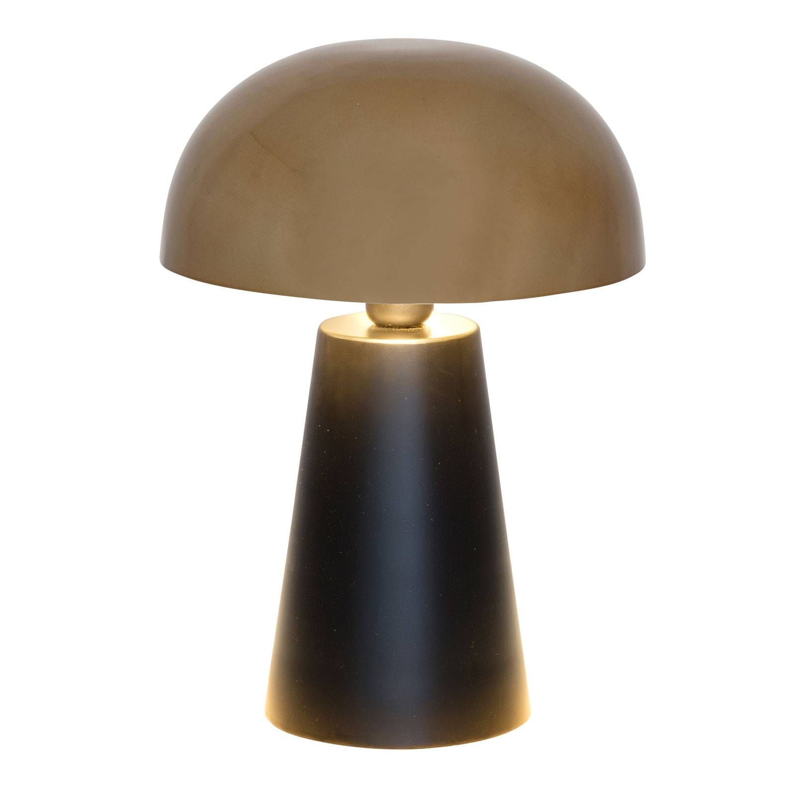 Holländer Stolová lampa Fungo, vyžarujúca nadol čierna/zlatá, Obývacia izba / jedáleň, železo, E27, 5W, K: 43cm