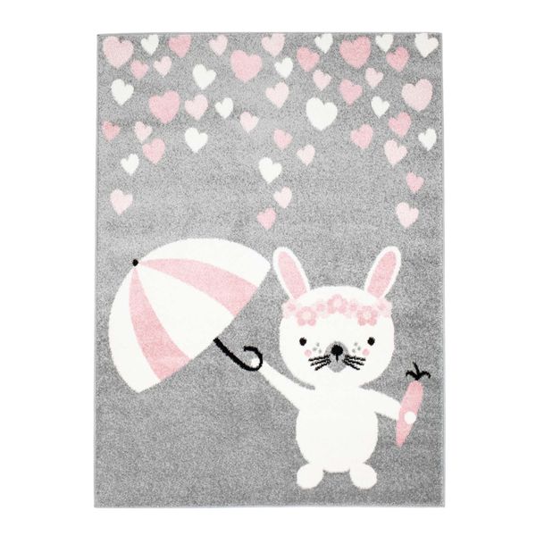 DomTextilu Skvelý detský sivý koberec zajačik s dáždnikom 42030-197417