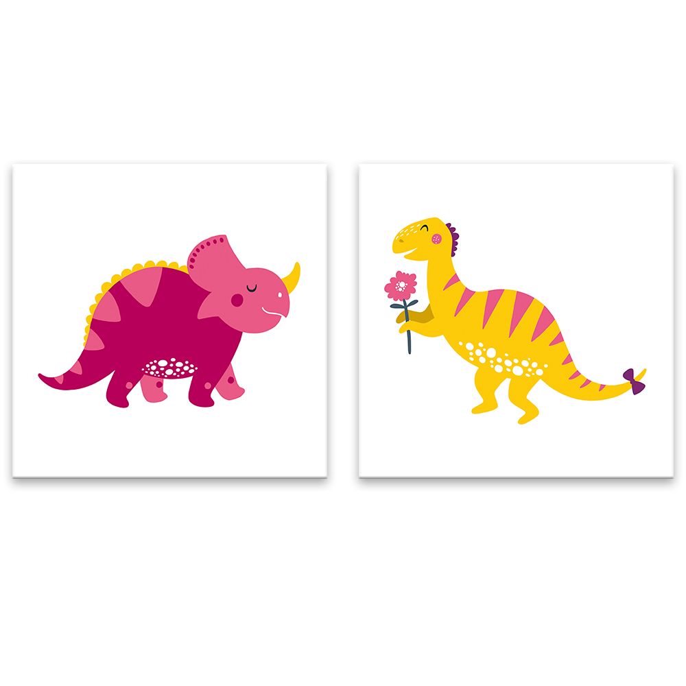 Série 2 canvas obrazov pre dievča 30x30 cm - Dinosaury