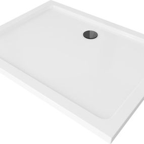 MEXEN/S - Flat sprchová vanička obdĺžniková slim 100 x 70 cm, biela + čierny sifón 40107010B