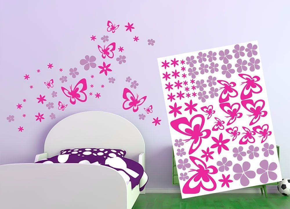 Dekoračné nálepky na stenu motýle a kvety - 50x70