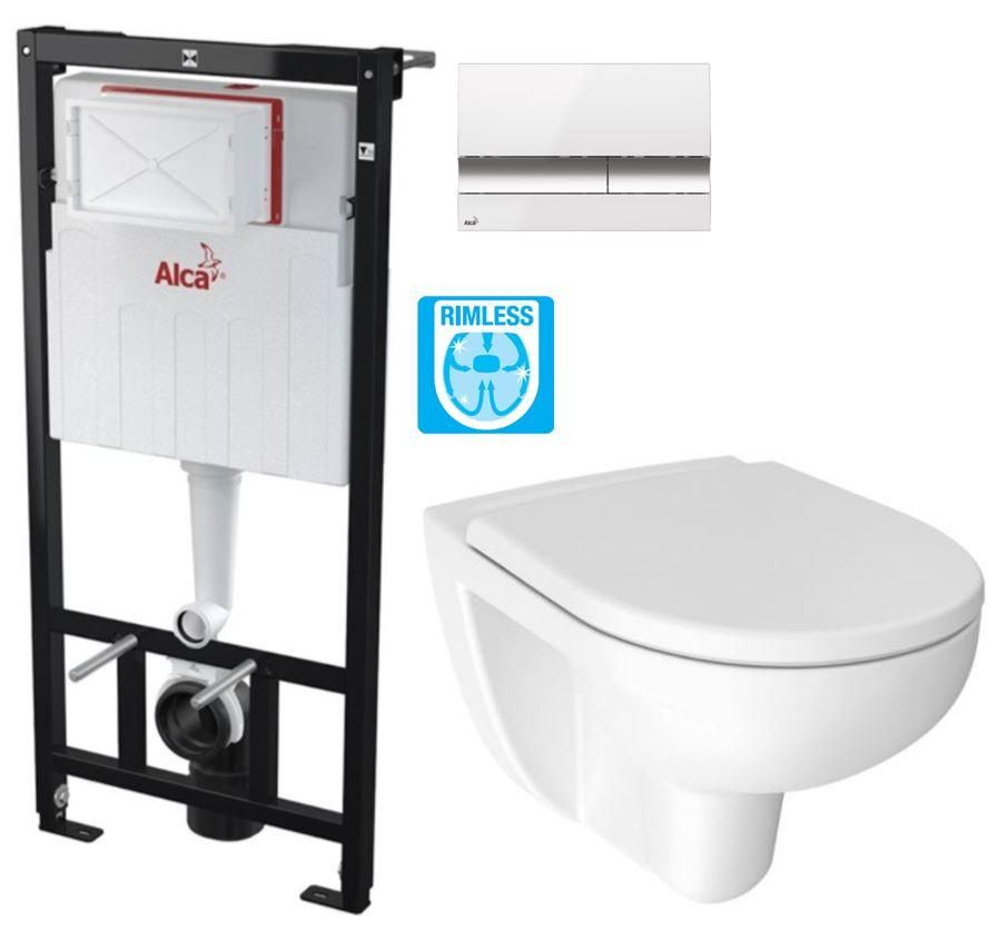 ALCADRAIN Sádromodul - predstenový inštalačný systém s bielym / chróm tlačidlom M1720-1 + WC JIKA LYRA PLUS RIMLESS + SEDADLO duraplastu AM101/1120 M1720-1 LY1