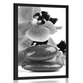 Plagát SPA kamene a orchidea v čiernobielom prevedení - 30x45 black