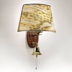 Cremasco Nástenné svietidlo Nautica 46cm s lodným zvončekom, Obývacia izba / jedáleň, mosadz, textil, drevo, E27, 60W, L: 28 cm, K: 46cm