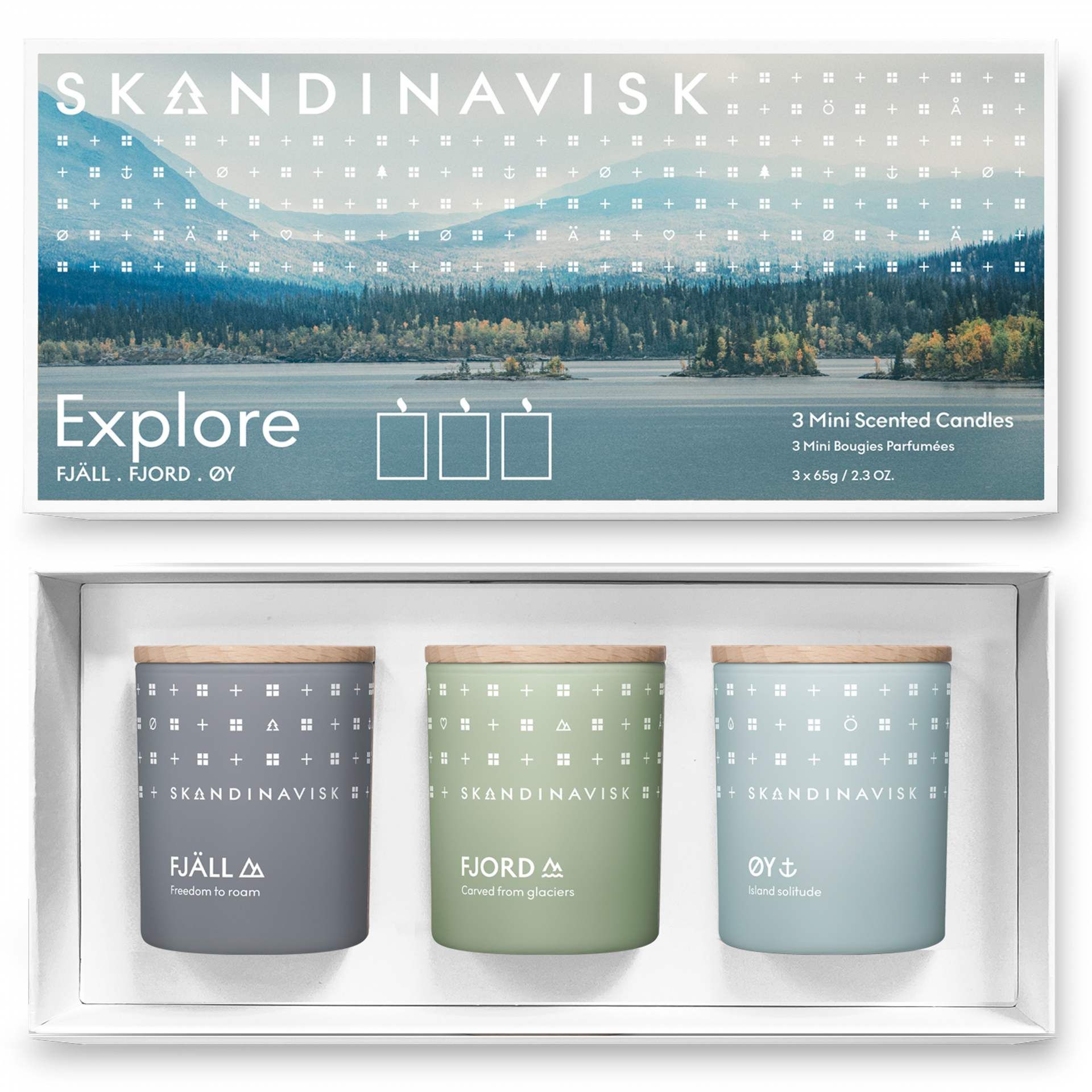 SKANDINAVISK Darčeková sada mini sviečok Explore - 3 x 65 g