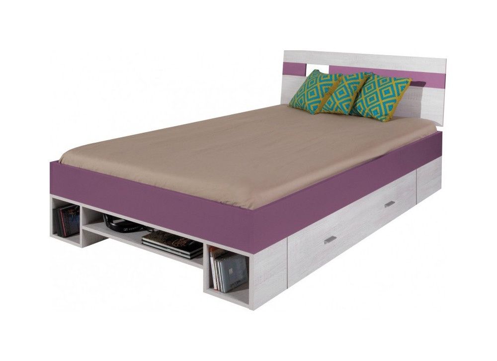 Detská posteľ delbert 120x200cm - borovica / fialová