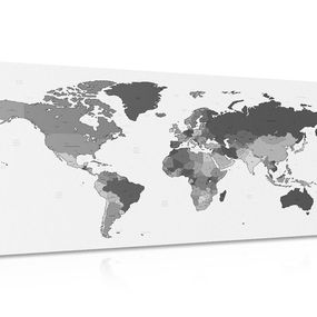 Obraz na korku detailná mapa sveta v čiernobielom prevedení - 120x60