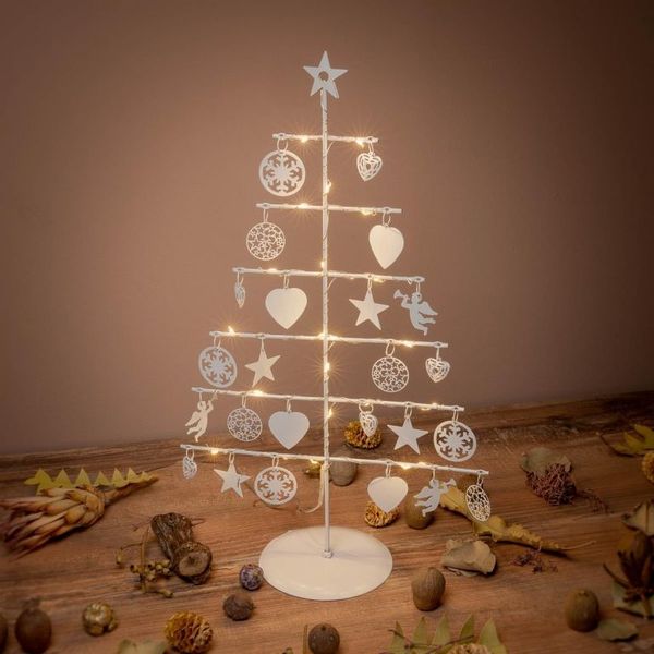 Nexos 64264 Vianočný kovový dekoračný strom - biely, 25 LED, teplá biela