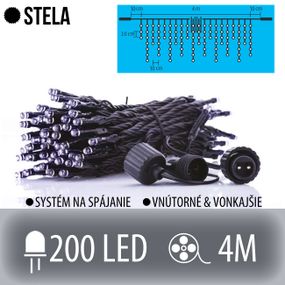 STELA spojovateľná LED svetelná záclona vonkajšia - 200LED - 4M Studená biela