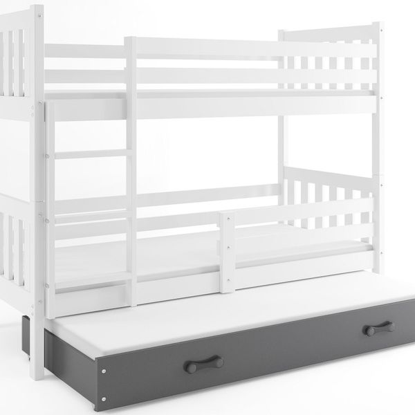 Poschodová posteľ s prístelkou CARINO 3 - 190x80cm - Biela - Grafitová