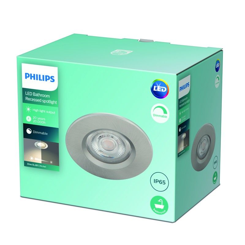 Philips Dive LED SL261 Zápustné svietidlo do kúpeľne kruhové 5W/350lm 85mm 2700K IP65 nikel
