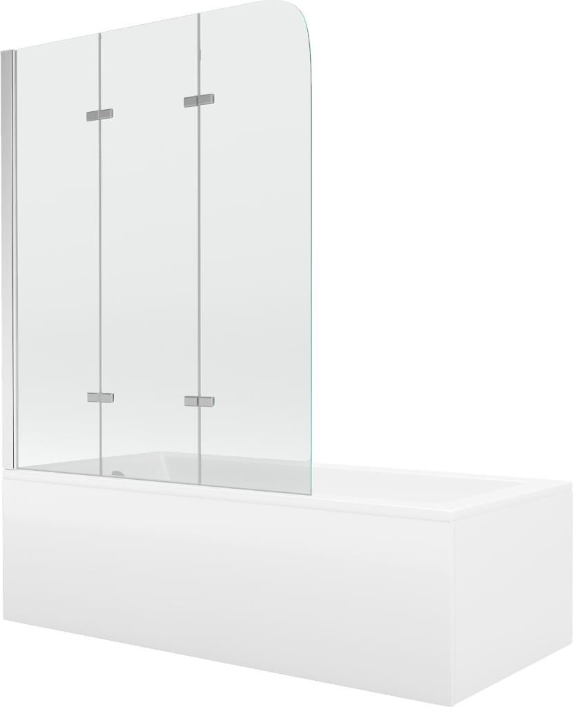 MEXEN/S - Cubik obdĺžniková vaňa 160 x 70 cm s panelom + vaňová zástena 120 cm, transparent, chróm 550316070X9012030100