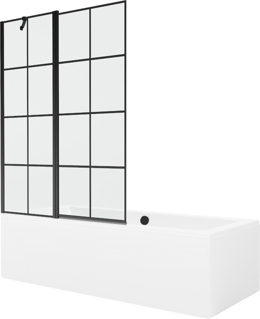 MEXEN/S - Cube obdĺžniková vaňa 180 x 80 cm s panelom + vaňová zástena 120 cm, čierna vzor 550518080X9412117077