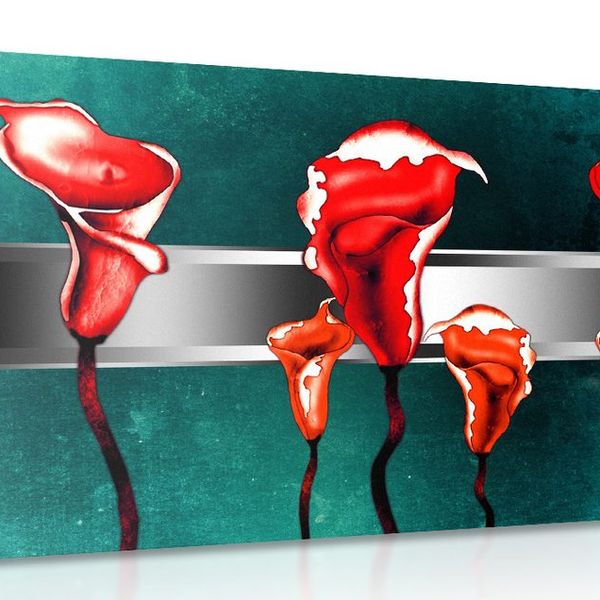 Obraz červené kaly v abstraktnom dizajne - 90x60