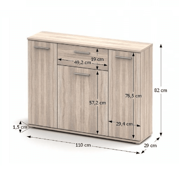 Trojdverová komoda, dub sonoma,  NOKO-SINGA 35