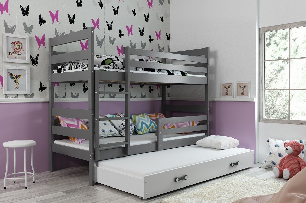 Poschodová posteľ s prístelkou - ERIK 3 - 190x80cm Grafitový - Biely