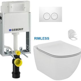 GEBERIT KOMBIFIXBasic vr. bieleho tlačidla DELTA 21 + WC Ideal Standard Tesi se sedlem RIMLESS 110.100.00.1 21BI TE2