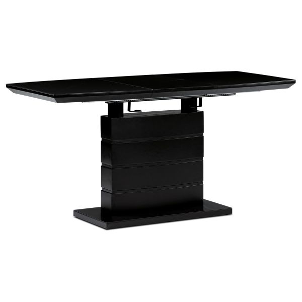 Autronic Jedálenský stôl 110+40x70 cm, čierna 4 mm sklenená doska, MDF, čierny matný lak - HT-420 BK