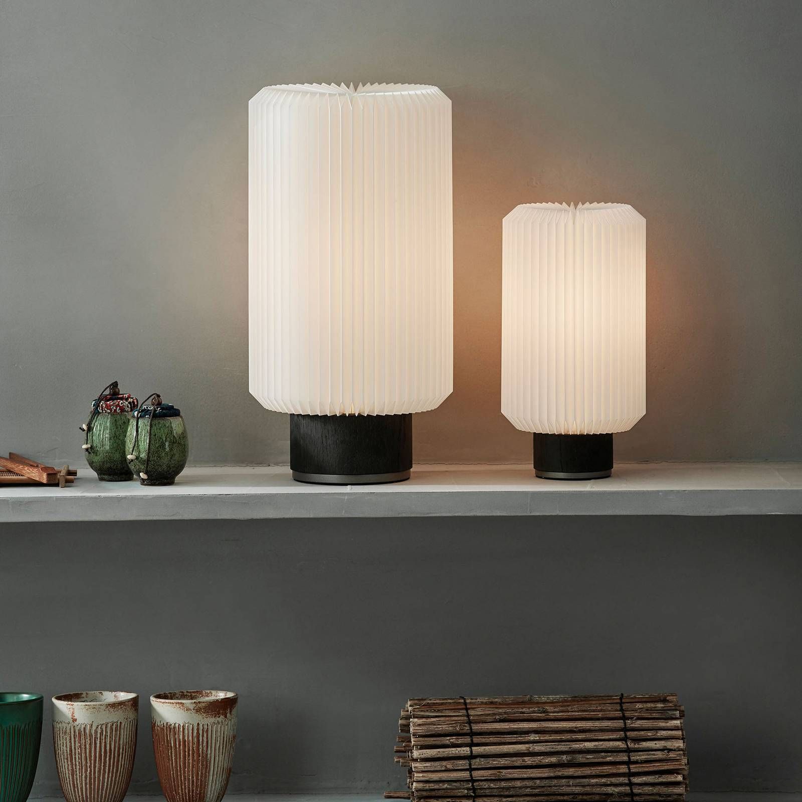 LE KLINT Cylinder stolná lampa Ø 20 cm, Obývacia izba / jedáleň, plast, drevo, kov, textil, E27, 20W, K: 37cm