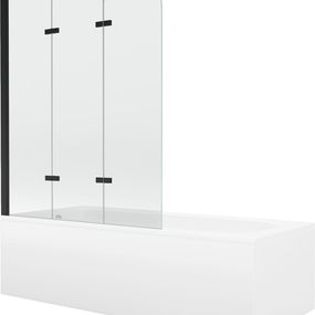 MEXEN/S - Vega obdĺžniková vaňa 160 x 70 cm s panelom + vaňová zástena 120 cm, transparent, čierna 550116070X9012037000