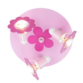 Elobra Stropné svietidlo Kvetina, ružové okrúhle 3-pl., Detská izba, drevo, E14, 40W, K: 20cm