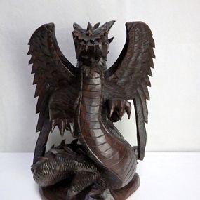 Soška DRAGON hnedá tmavá,50 cm, exotické drevo, ručná práca