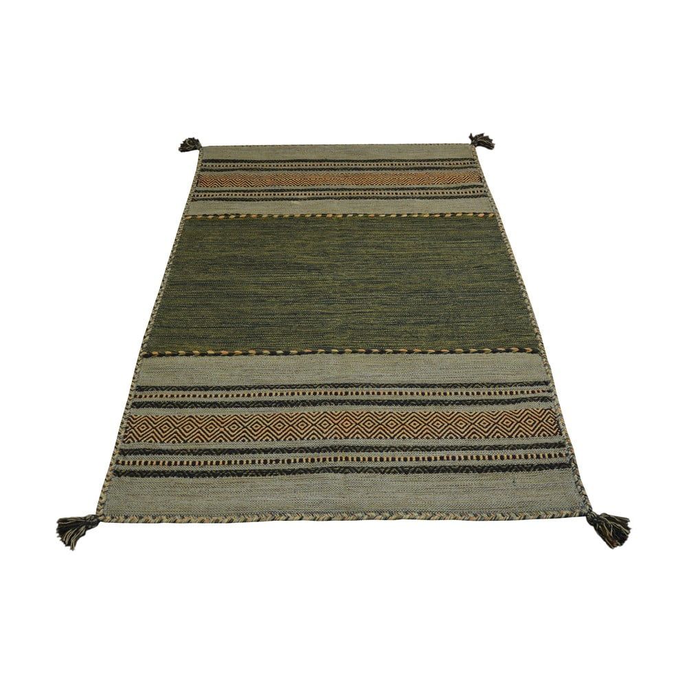 Zeleno-hnedý bavlnený koberec Webtappeti Antique Kilim, 60 x 200 cm