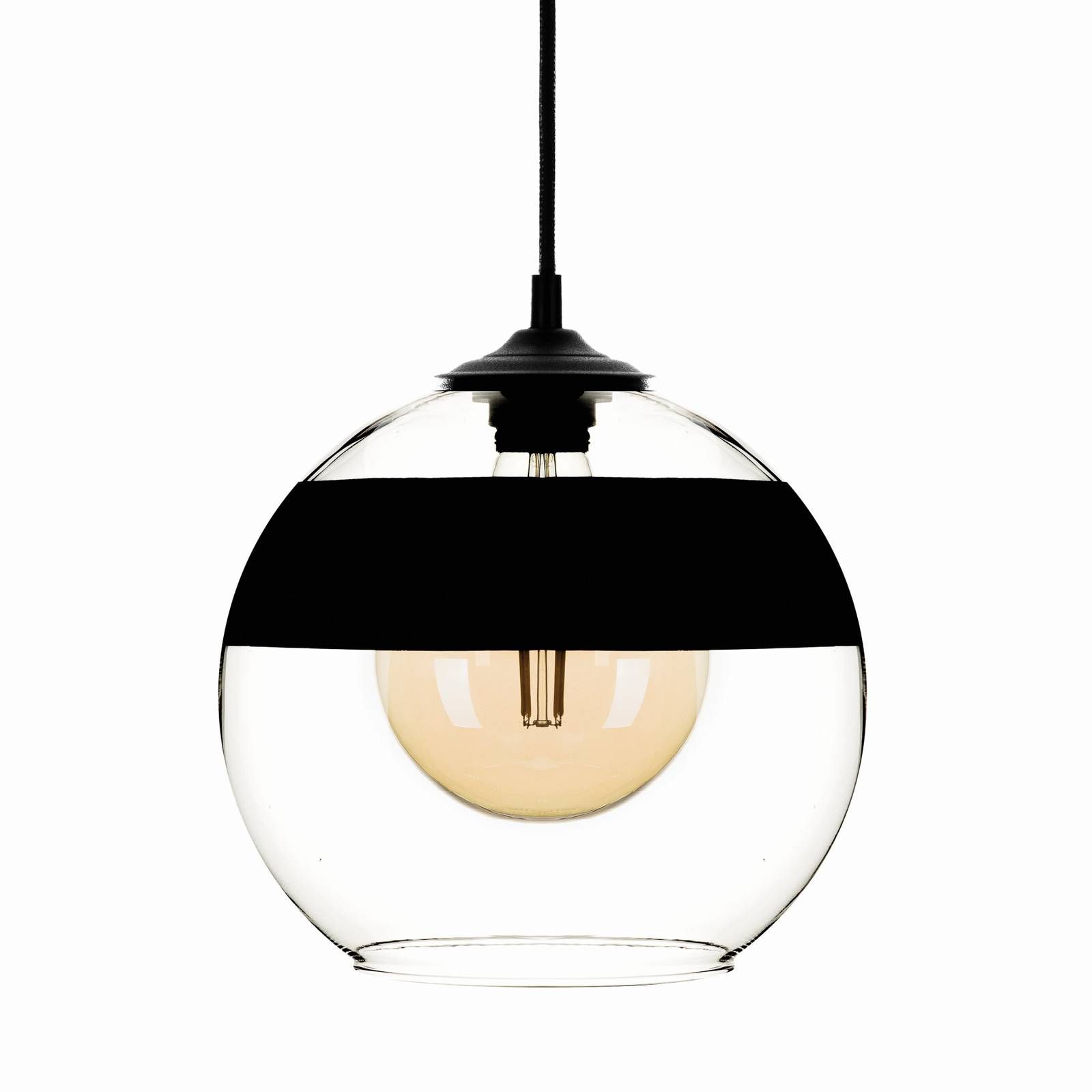 Euluna Závesná lampa Monochrome Flash číra/čierna Ø 25 cm, Obývacia izba / jedáleň, sklo, kov, E27, 60W, K: 23cm