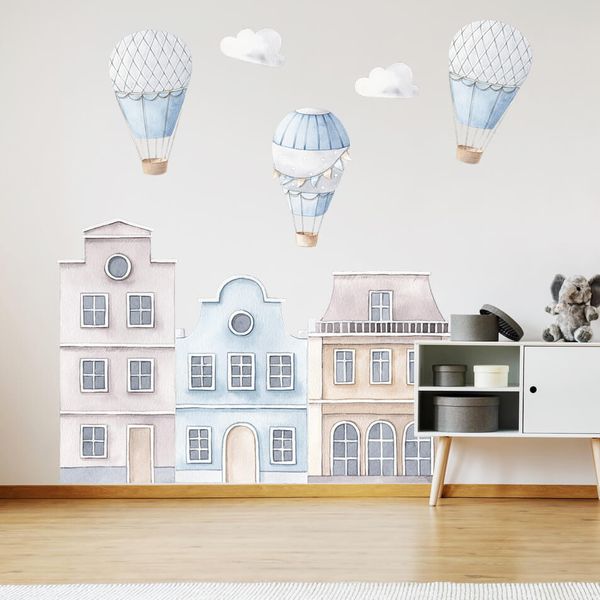 Modré domčeky do detskej izby s balónmi