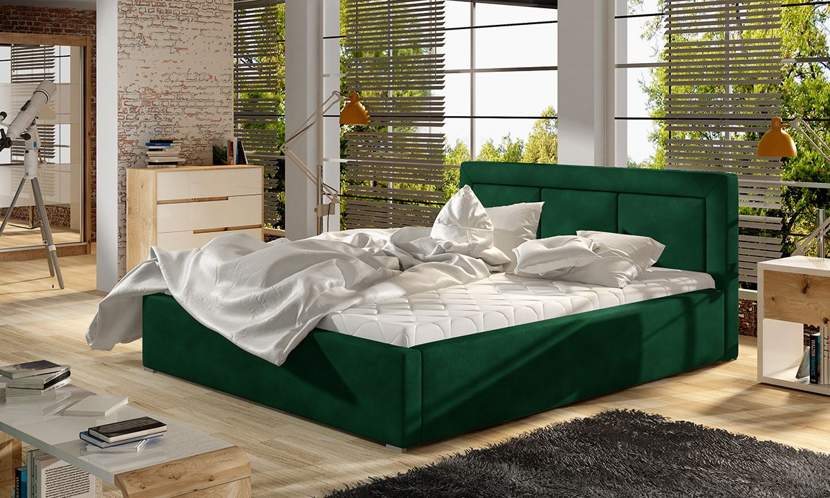Čalúnená manželská posteľ s roštom Branco UP 180 - tmavozelená