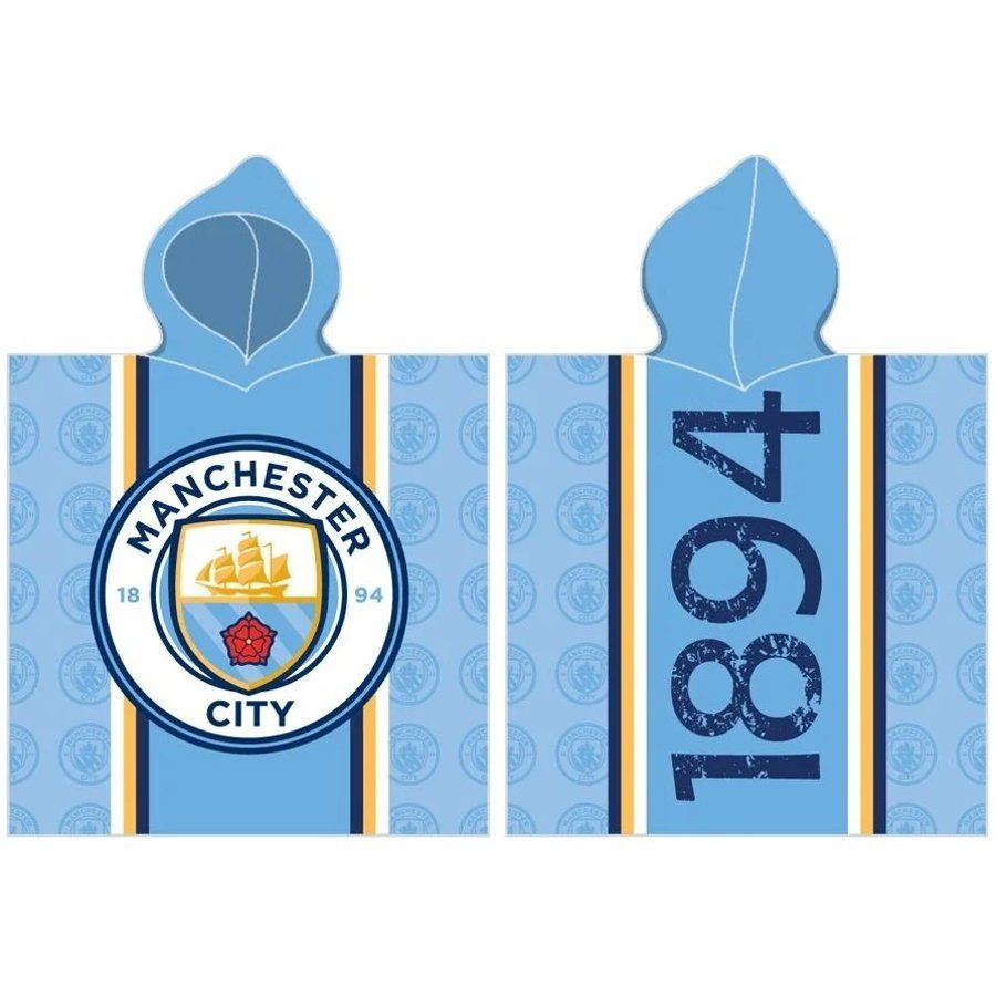 Carbotex · Detské pončo - futbalová osuška s kapucňou FC Manchester City - 100% bavlna - 60 x 120 cm