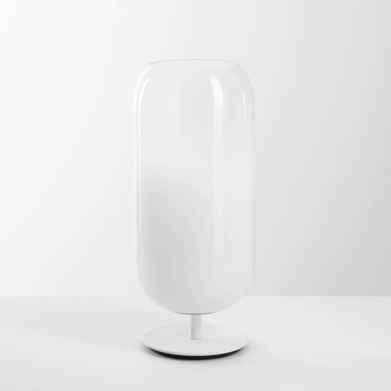 Artemide Gople Mini stolová lampa, biela/biela, Obývacia izba / jedáleň, fúkané sklo, hliník, E14, 6W, K: 34cm