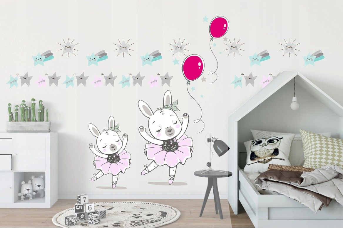 DomTextilu Detská nálepka na stenu pre dievčatko zajačik baletka 100 x 200 cm 46612-217505  