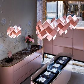 LZF LamPS Escape závesná, kábel čierna Ø 30 cm ružová, Obývacia izba / jedáleň, drevená dyha, kov, E27, 14W, K: 30cm
