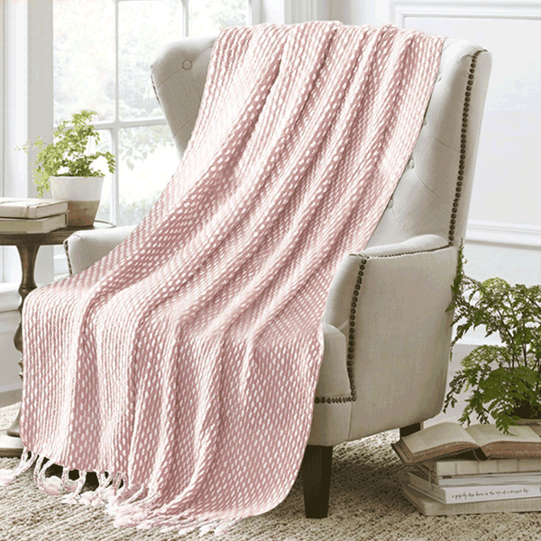 TEMPO-KONDELA TAVAU, pletená deka so strapcami, staroružová/vzor, 150x200 cm