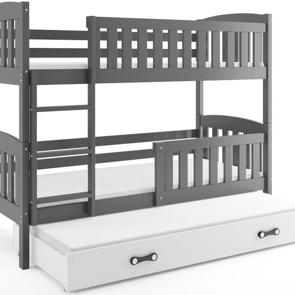 Poschodová posteľ s prístelkou KUBO 3 - 190x80cm Grafitová - Biela