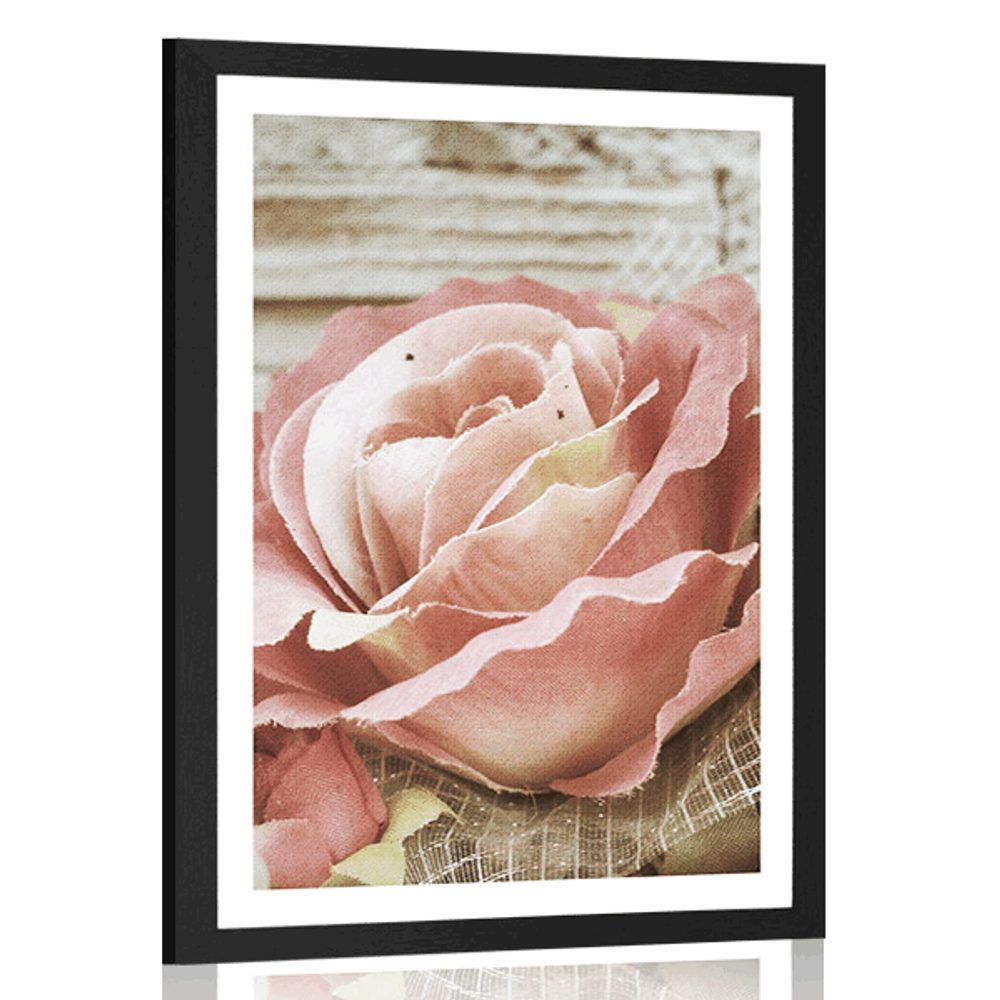 Plagát s paspartou elegantná vintage ruža - 60x90 silver