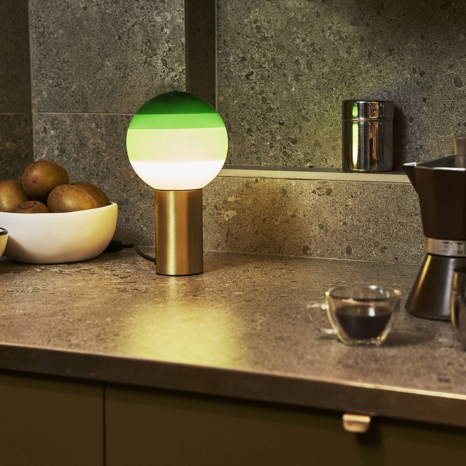 Marset MARSET Dipping Light M stolová lampa zelená/mosadz, Obývacia izba / jedáleň, sklo, kov, 8.6W, K: 54cm