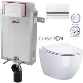 ALCADRAIN Renovmodul - predstenový inštalačný systém s bielym / chróm tlačidlom M1720-1 + WC CERSANIT ZEN CLEANON + SEDADLO AM115/1000 M1720-1 HA1