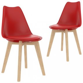 Jedálenská stolička 2 ks plast / umelá koža / buk Dekorhome Červená
