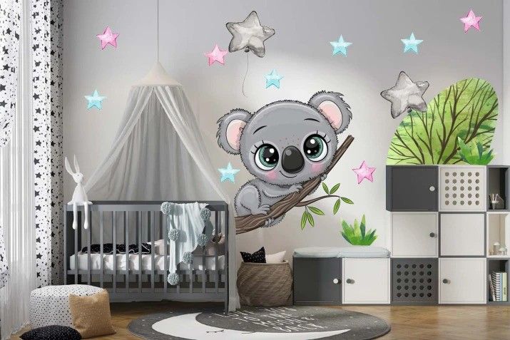 DomTextilu Nálepka na stenu pre deti roztomilá koala vo hviezdach 150 x 300 cm